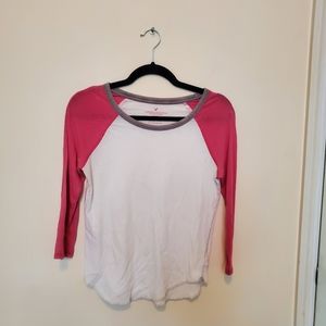 ‼️LAST CALL‼️American eagle pink white baseball tee, three quarter sleeve xs